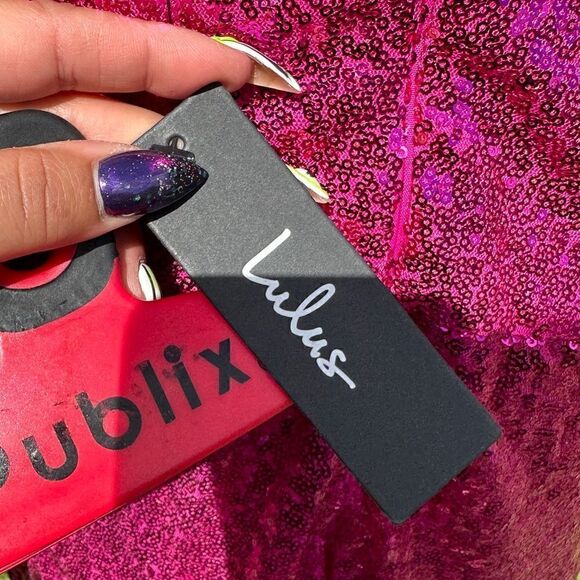 NWT Lulu’s Forever Your Girl Magenta Sequin Faux-Wrap Bodycon Maxi Dress Sz XL - Picture 6 of 9